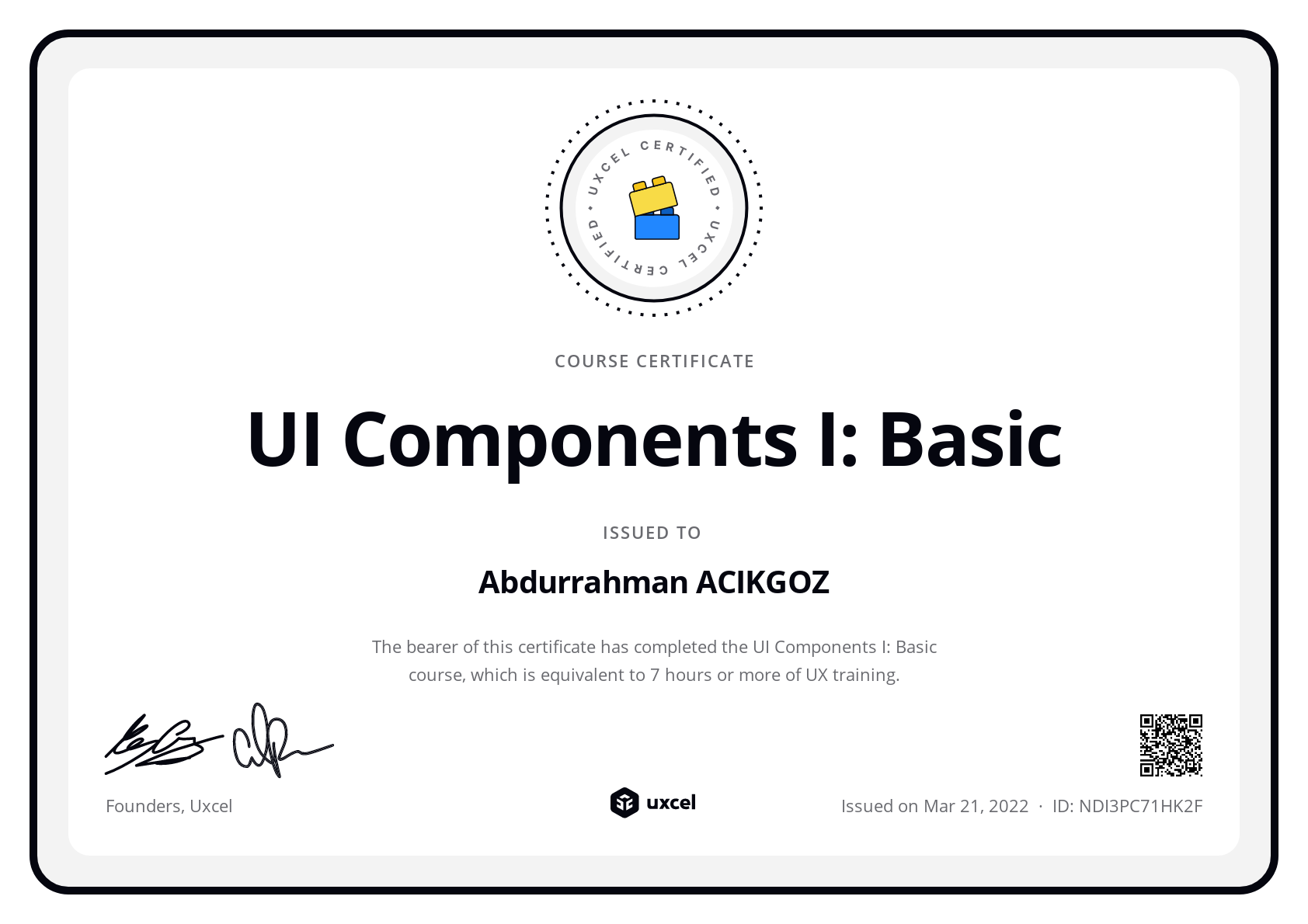 Abdurrahman ACIKGOZ's certificate